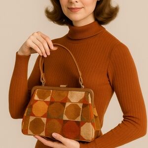 Vintage 60s‎ Markay Tapestry Carpet Bag  Mid Century Mod Geometric Circles